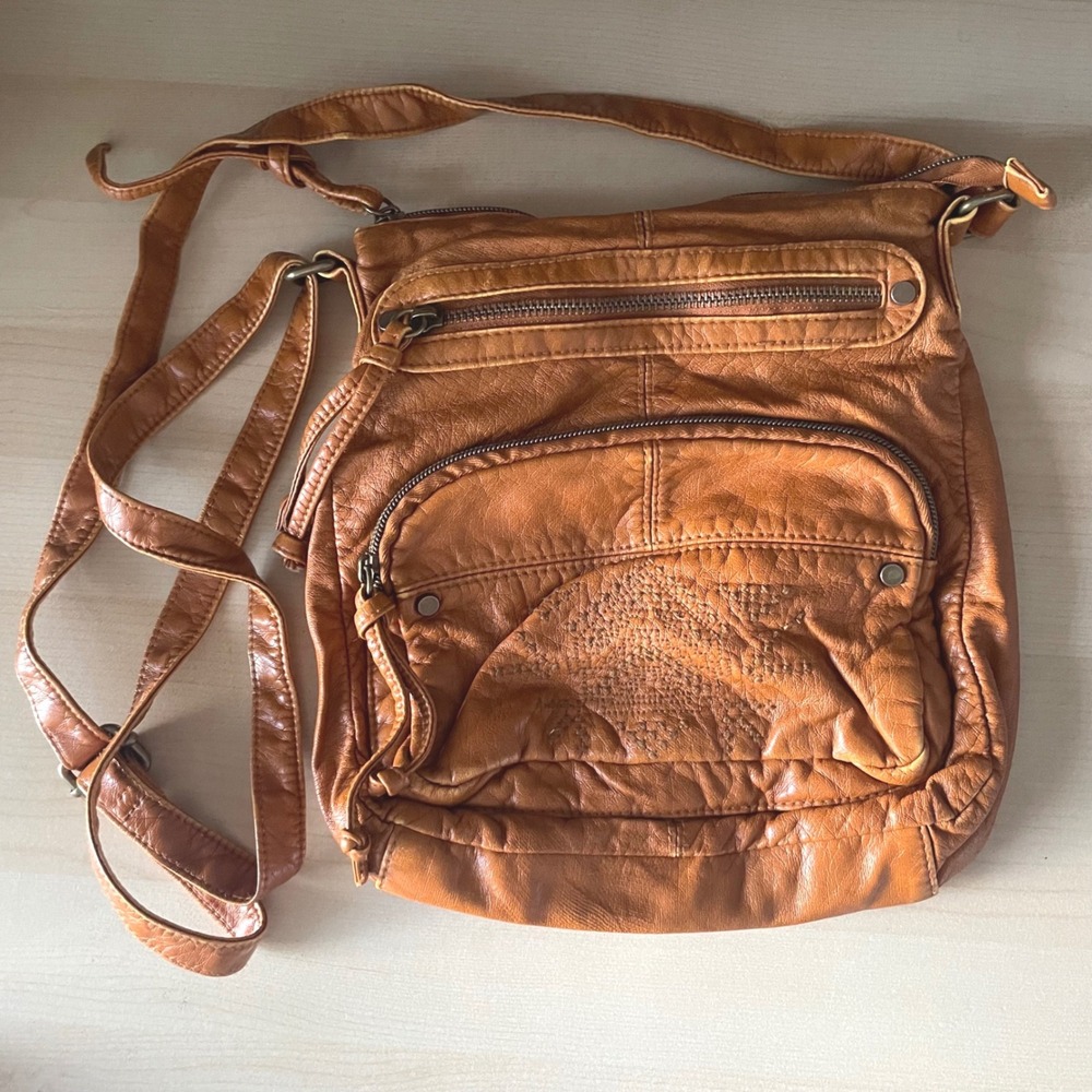 Y2K MUDD Boho‎ Indie Crossbody Earthy Vegan Leather Orange Brown Bag embroidered